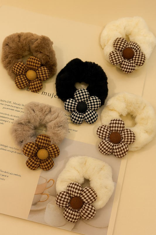 Fur flower scrunchie