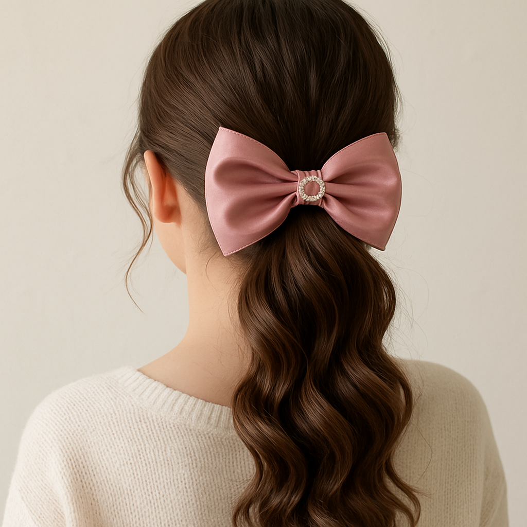 Satin stone bow hair pins