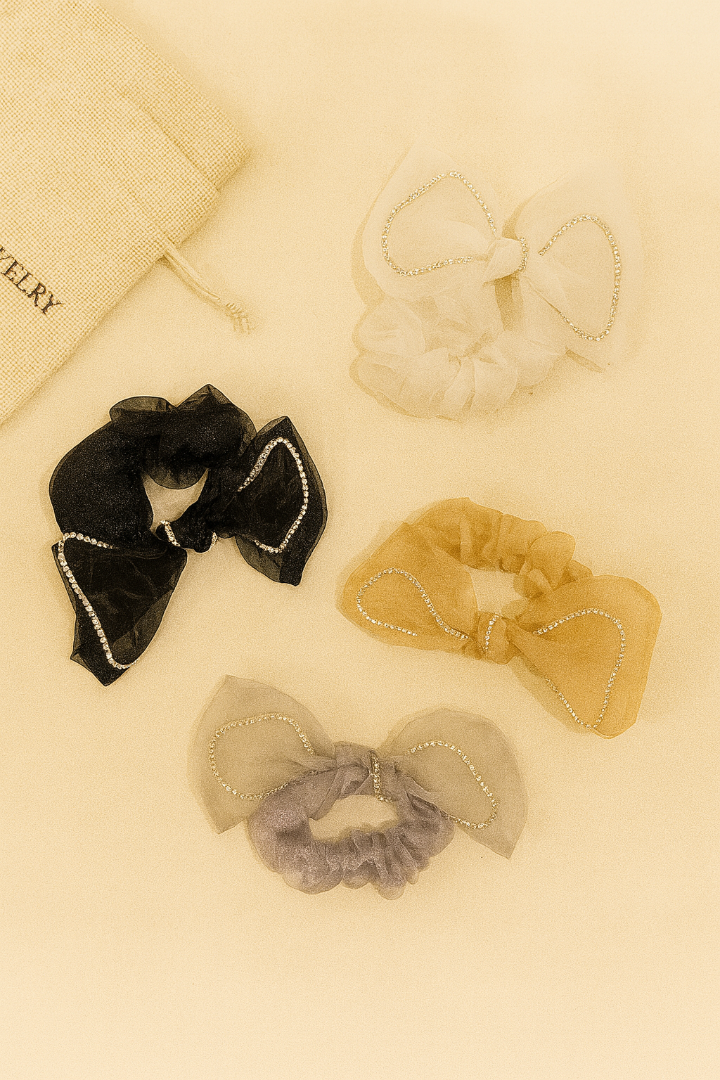 Shimmer bow stone scrunchies