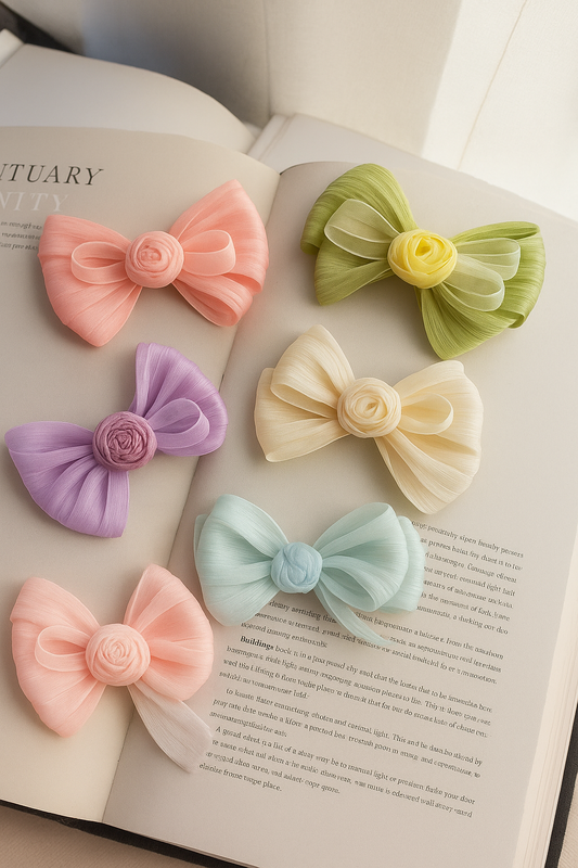 Korean Rose Bow Satin Hair bow Pin