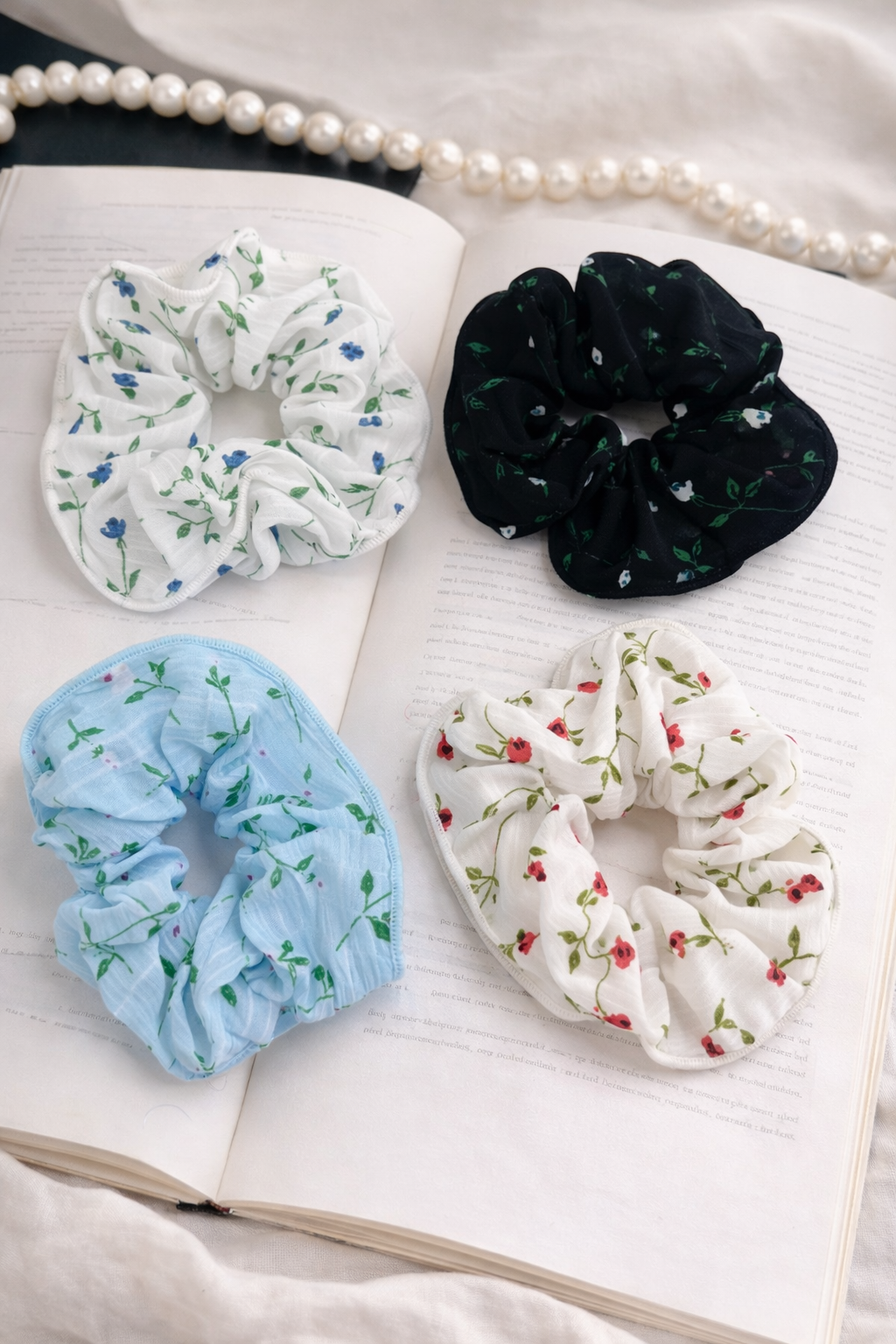 Floral Summer Blue Hair Scrunchie