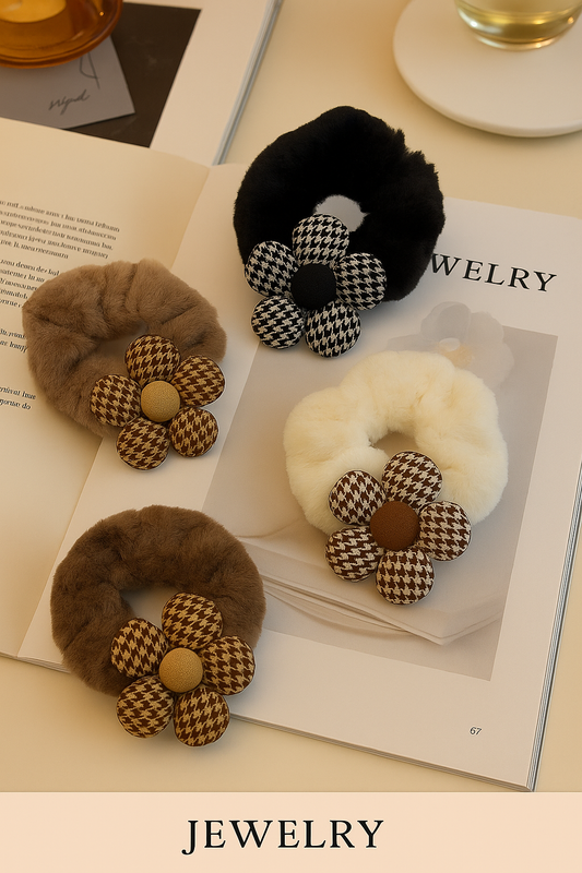 Fur flower scrunchie