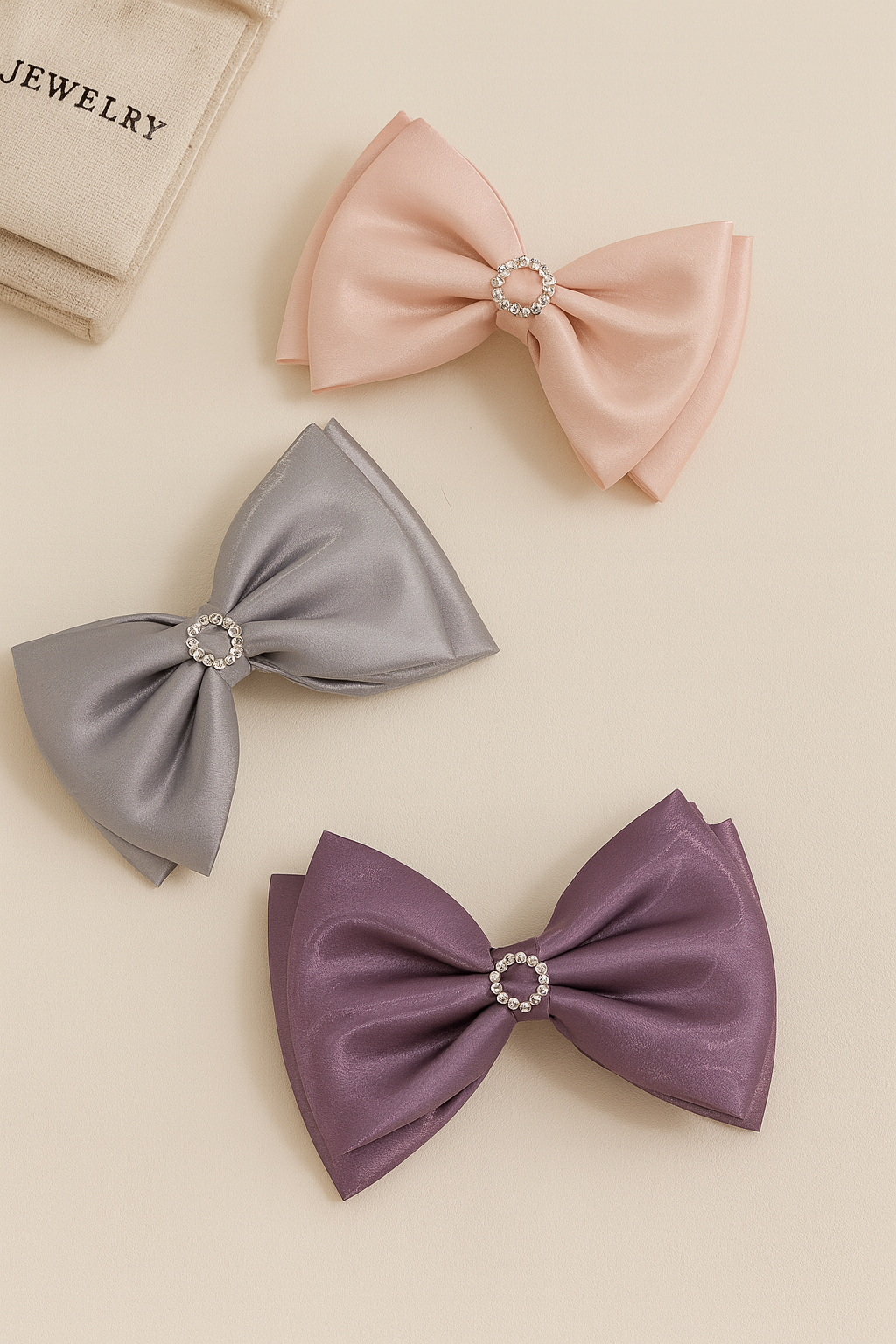 Satin stone bow hair pins