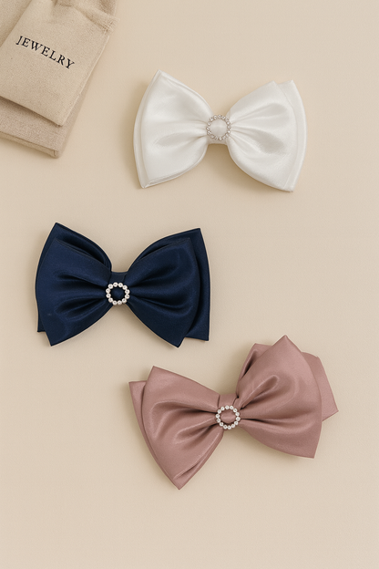 Satin stone bow hair pins