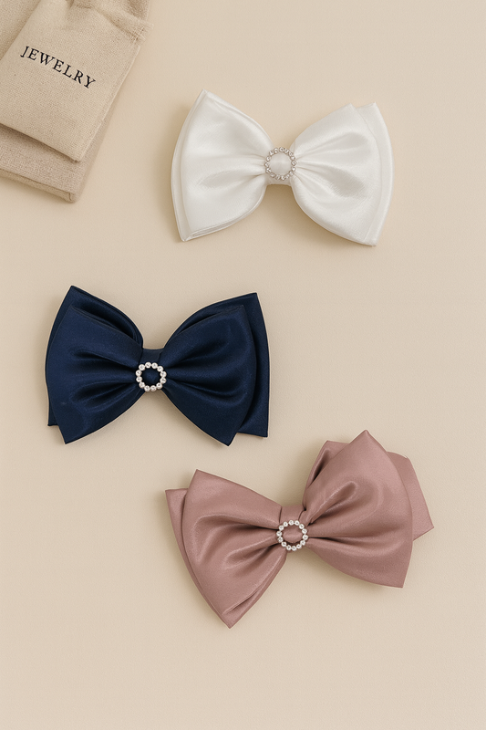 Satin stone bow hair pins