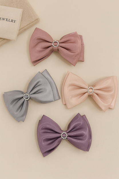 Satin stone bow hair pins
