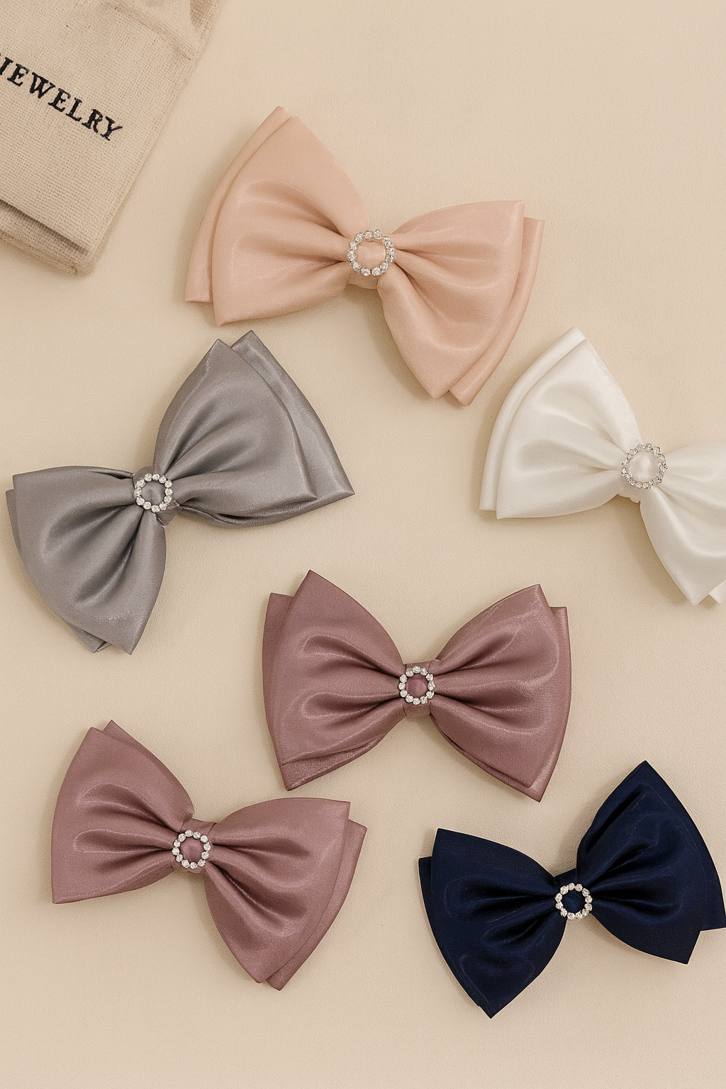 Satin stone bow hair pins