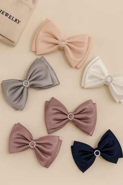 Satin stone bow hair pins