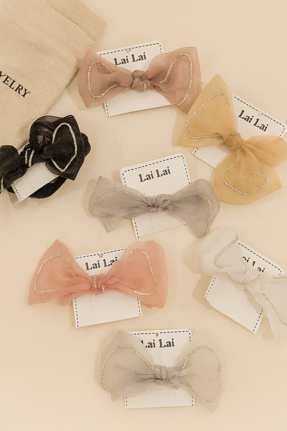 Shimmer bow stone scrunchies