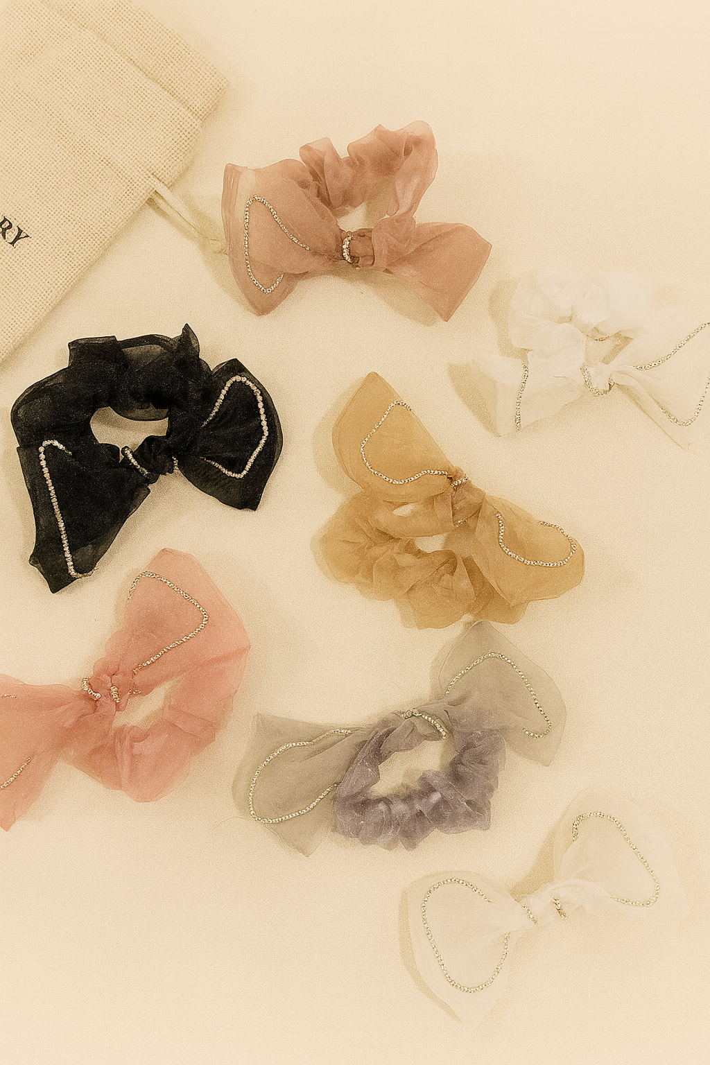 Shimmer bow stone scrunchies