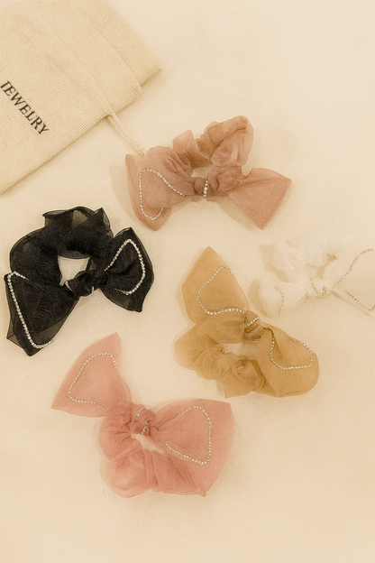Shimmer bow stone scrunchies