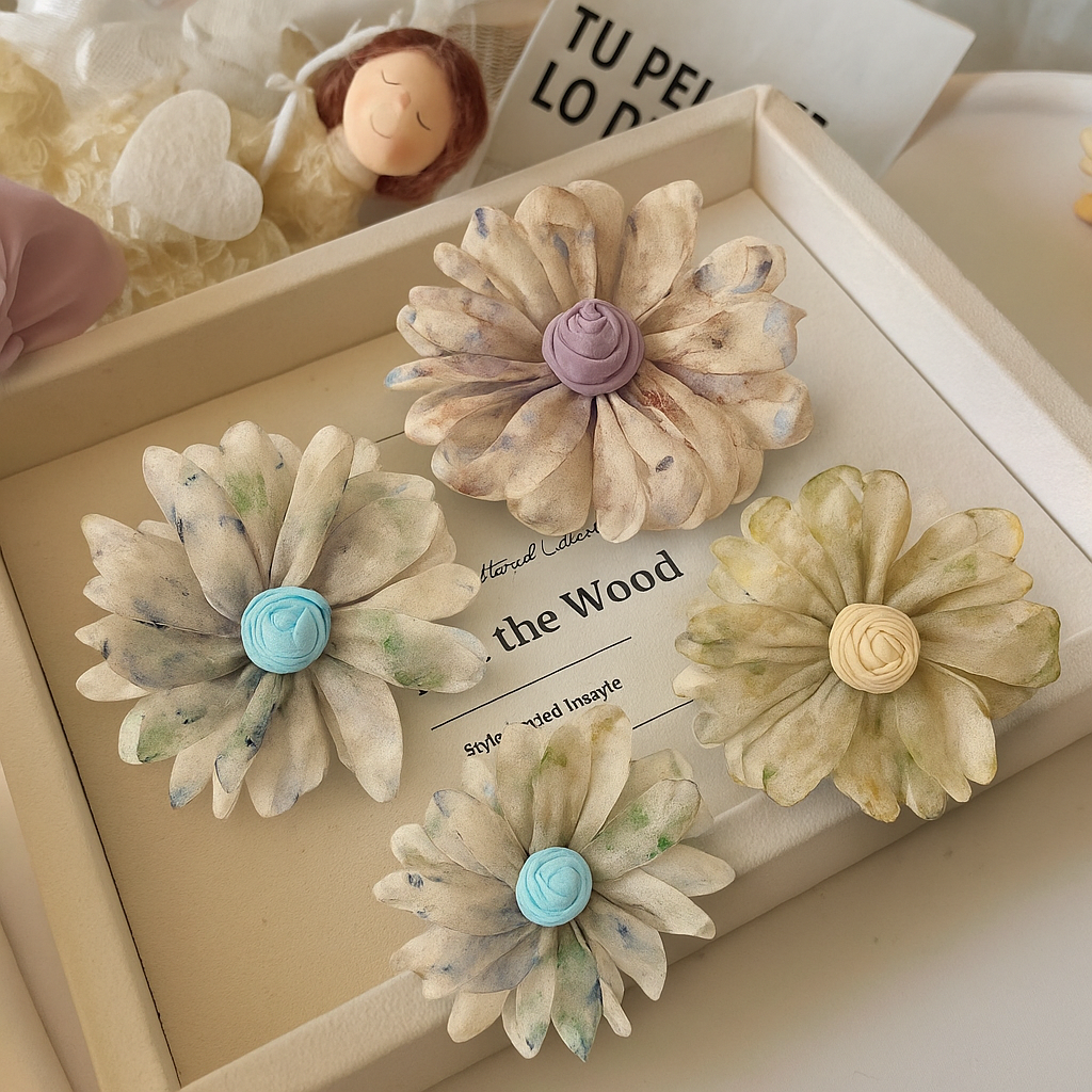 printed daisy flower korean hair pin
