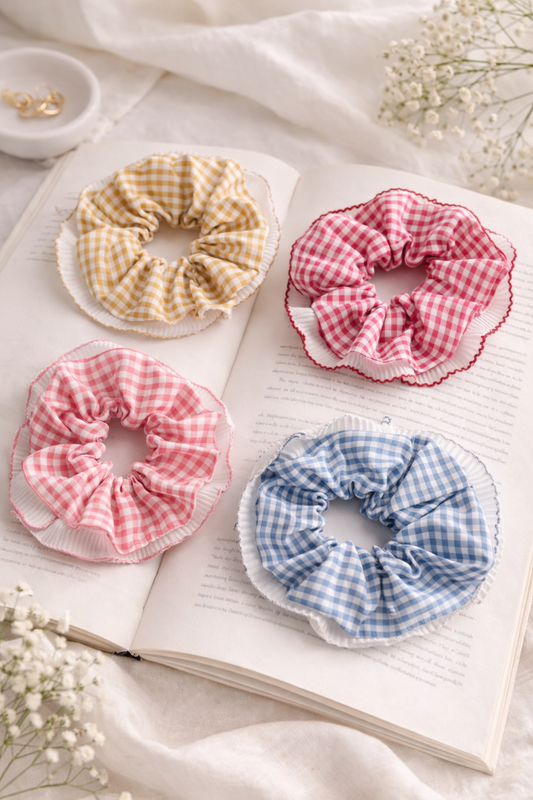 Korean Lace Checks Hair Scrunchie - XL